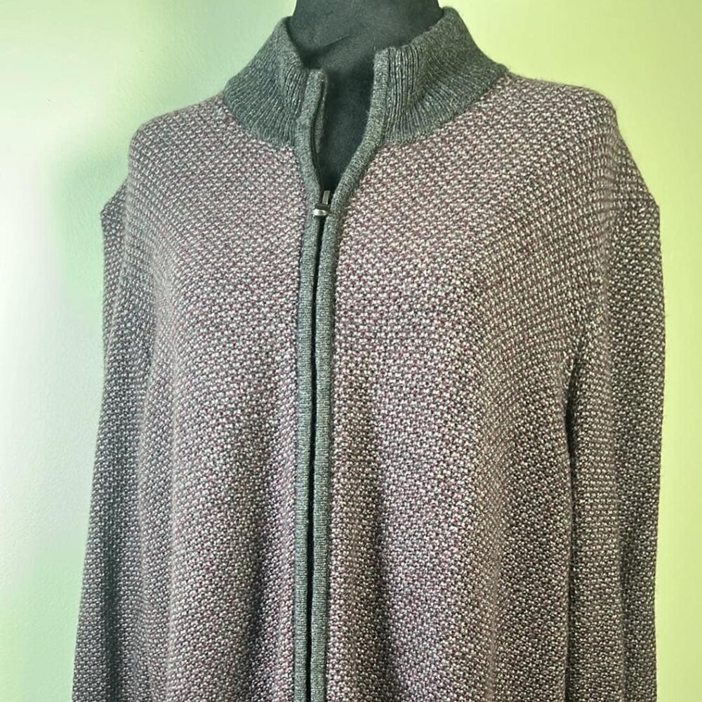 Jos A Bank Reserve Cardigan Mens XL Purple-Gray Full Zip Elbow Patch Hipster Dad